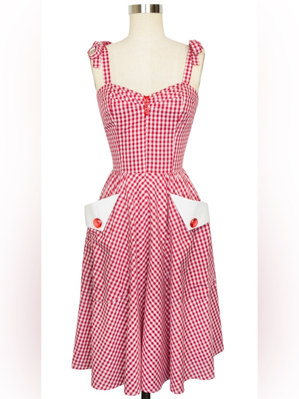 Trashy Diva Red and White Gingham Midi Lucy dress fit flare POCKETS!!